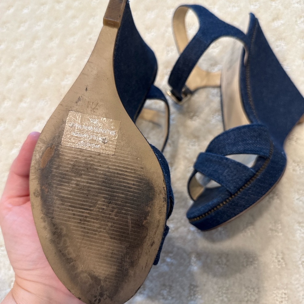 Guess Denim Wedge Sandals Ankle Strap Heels Size 7M - Picture 7 of 7